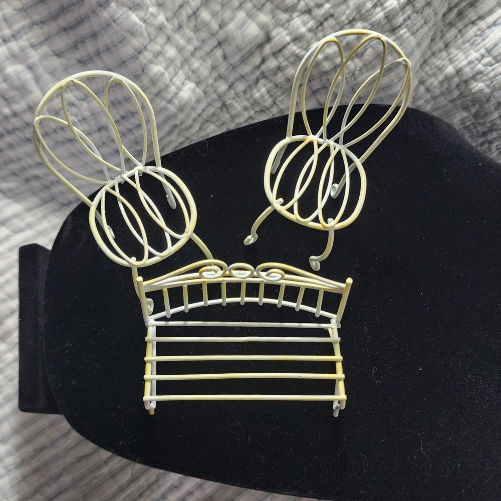 Vintage Miniature Wire Garden Furniture Set 3pc White Metal Bench and Chairs
